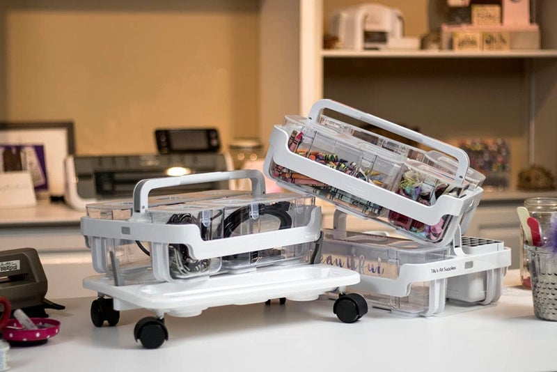 Deflecto Stack 'N Go Caddy Wheel Base, Craft Organizer, Compatible with Deflecto Desk Supplies Organizer Caddy, White, 16"W x 3 1/4"H x 11"D (29443CR) - Image 2